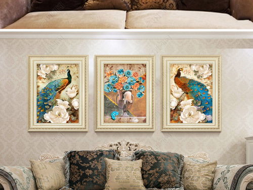 復(fù)古手繪孔雀抽象北歐裝飾無(wú)框畫圖片下載